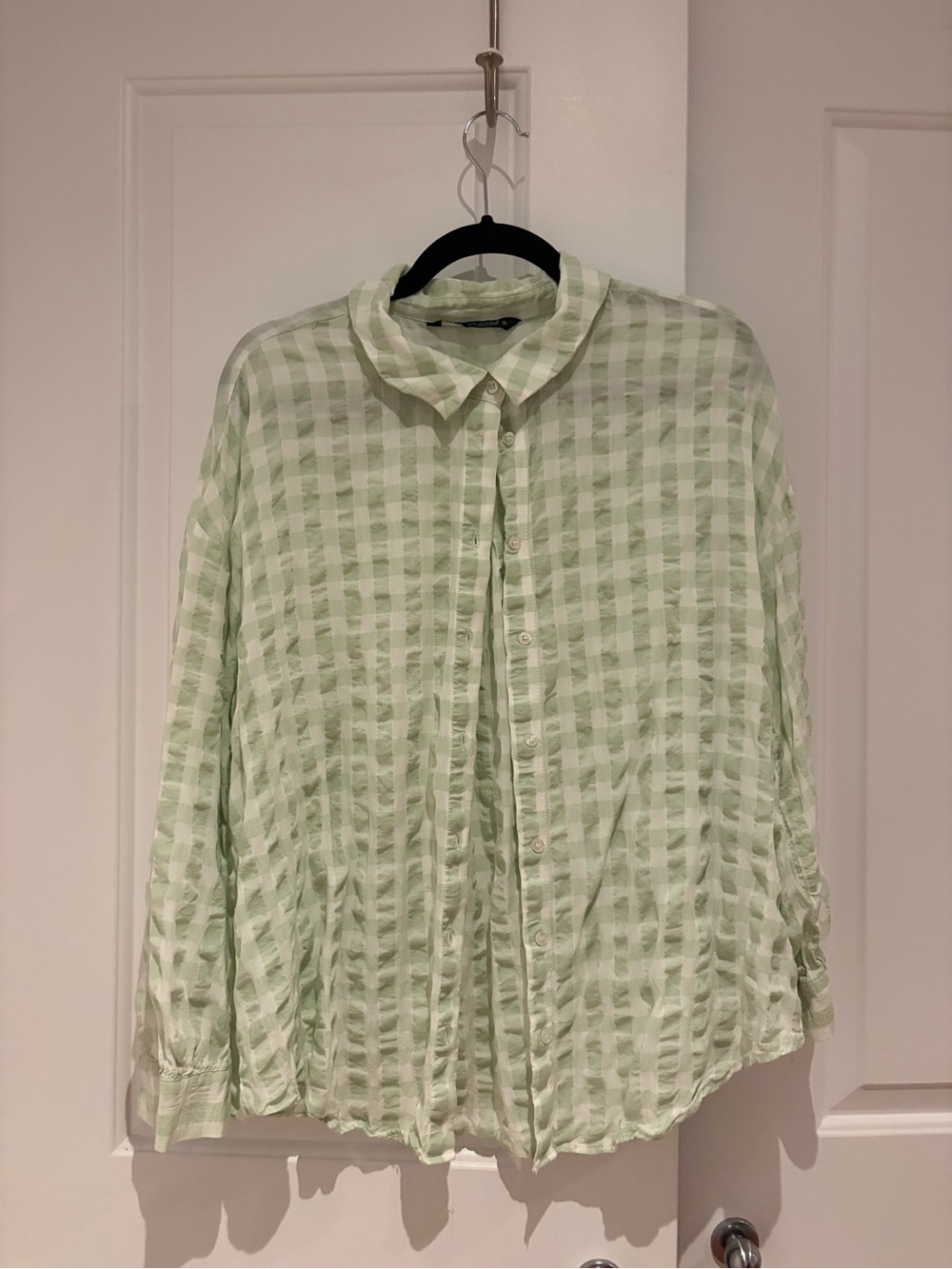 Zara Mint Green and White Gingham Button-Up Blouse - Picture 5 of 7